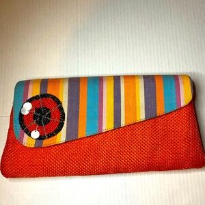 African Maasai Beaded Clutch Purse Fabric Orange Stripes